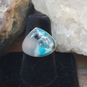 Marine Dendritic Opal and Sterling Silver Ring